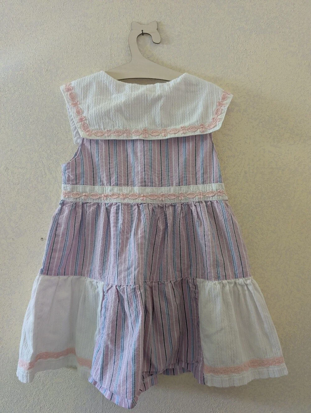 Pink Striped Embroidered Girls Dress